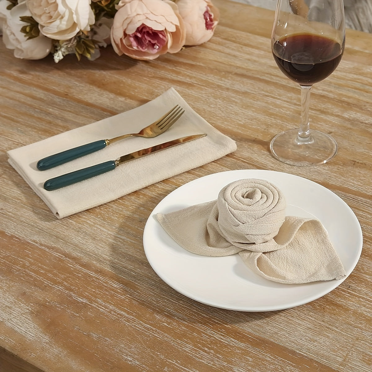 Rectangle Linen Tablecloth Beige Stain Resistant for Kitchen Dining