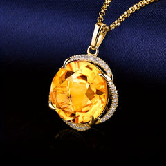 Golden Plated Yellow Zircon Citrine Pendant Clavicle Chain Necklace