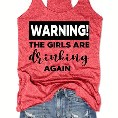 Letter Print Casual Tank Top For Women Girls Summer Crew Neck