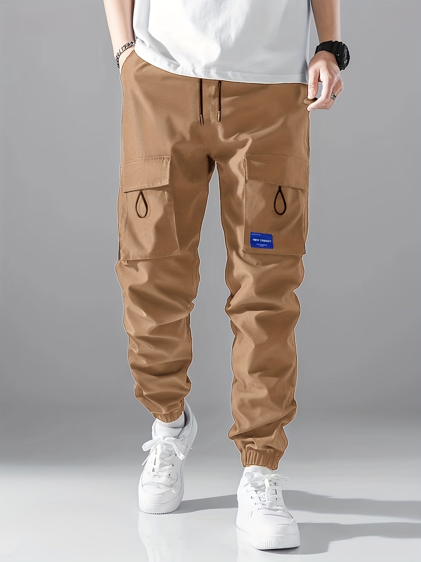 Men's Drawstring Cargo Pants Flap Pocket Jogger Pants