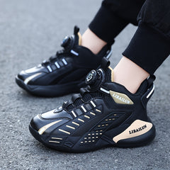 Boy's Basketball Shoes With Rotating Buckle Comfy Non Slip Sneakers