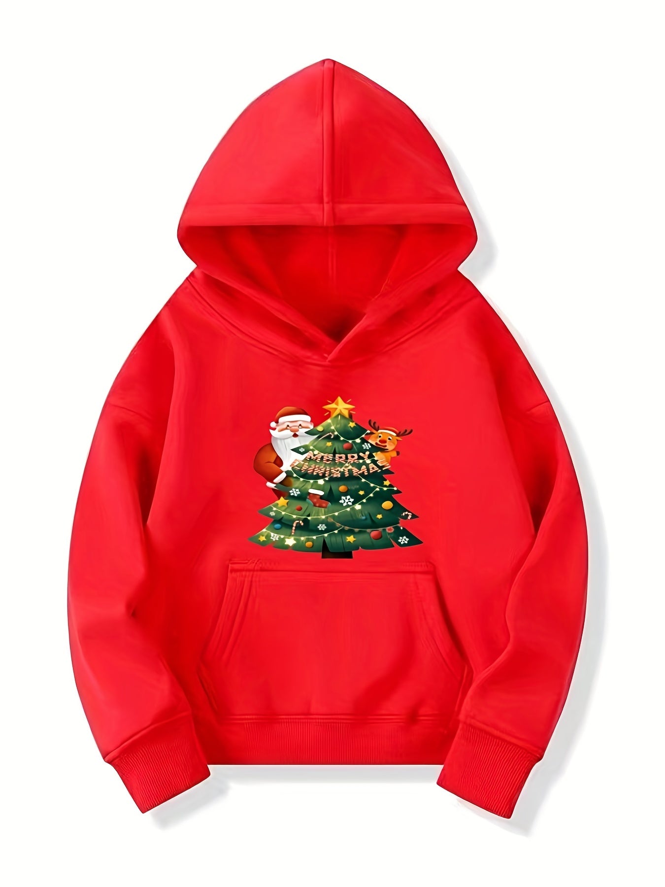Girls Santa Print Hooded Sweatshirt Casual Pullover for Party Holiday