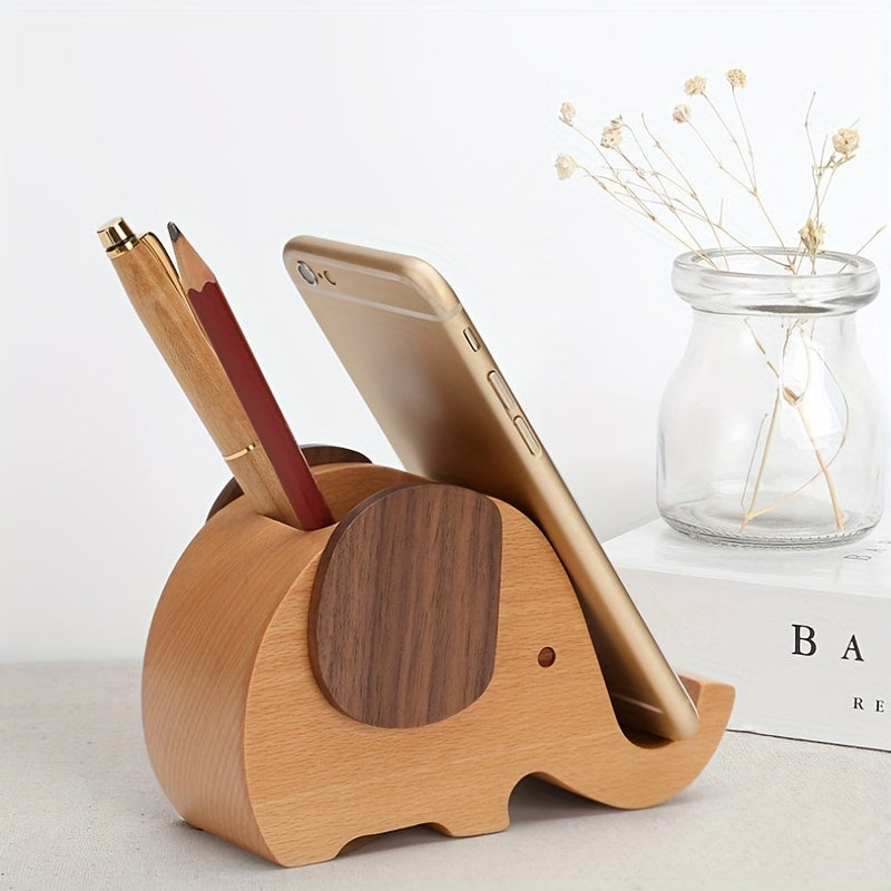 Creative Elephant Pen Holder Wooden Office Supplies Storage Desktop Decoration