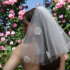Romantic Bridal Veil with Flower Accents Sheer Wedding Accessory