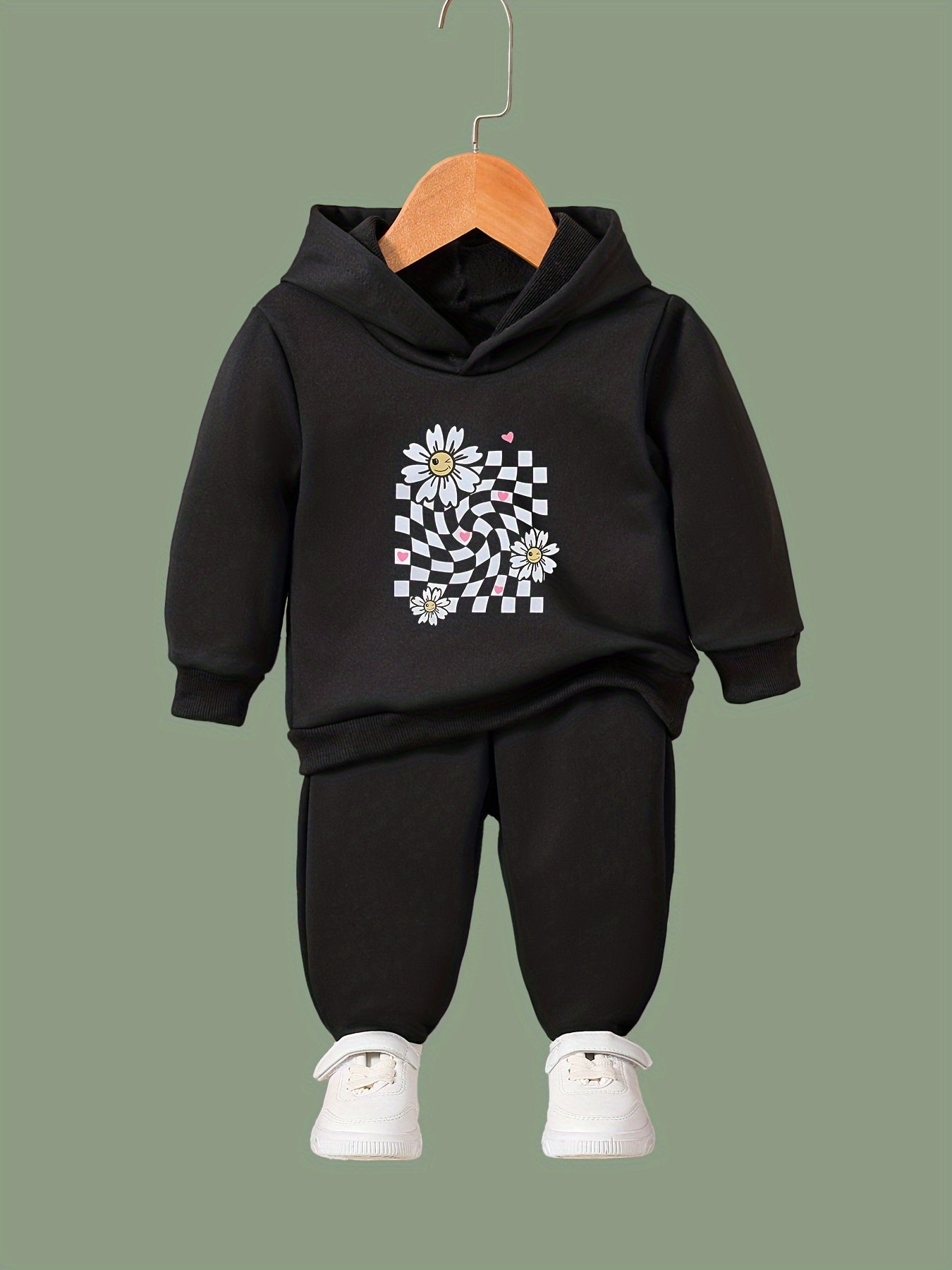 Daisy Pattern Long Sleeve Hooded Sweatshirt Girls Comfy Hoodie & Sweatpants