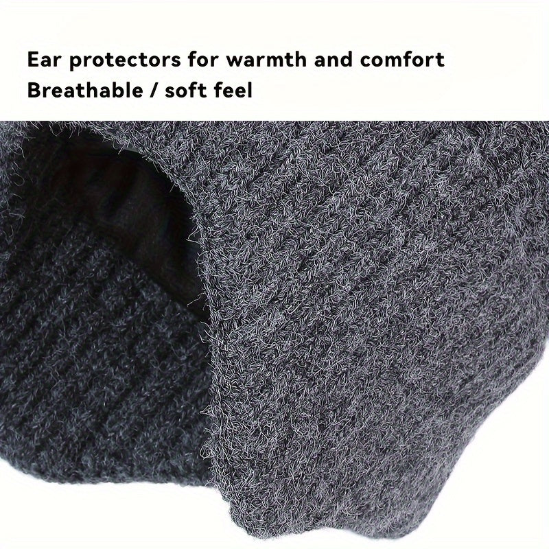 Warm Knitted Beanie Hat & Scarf Set with Ear Protection
