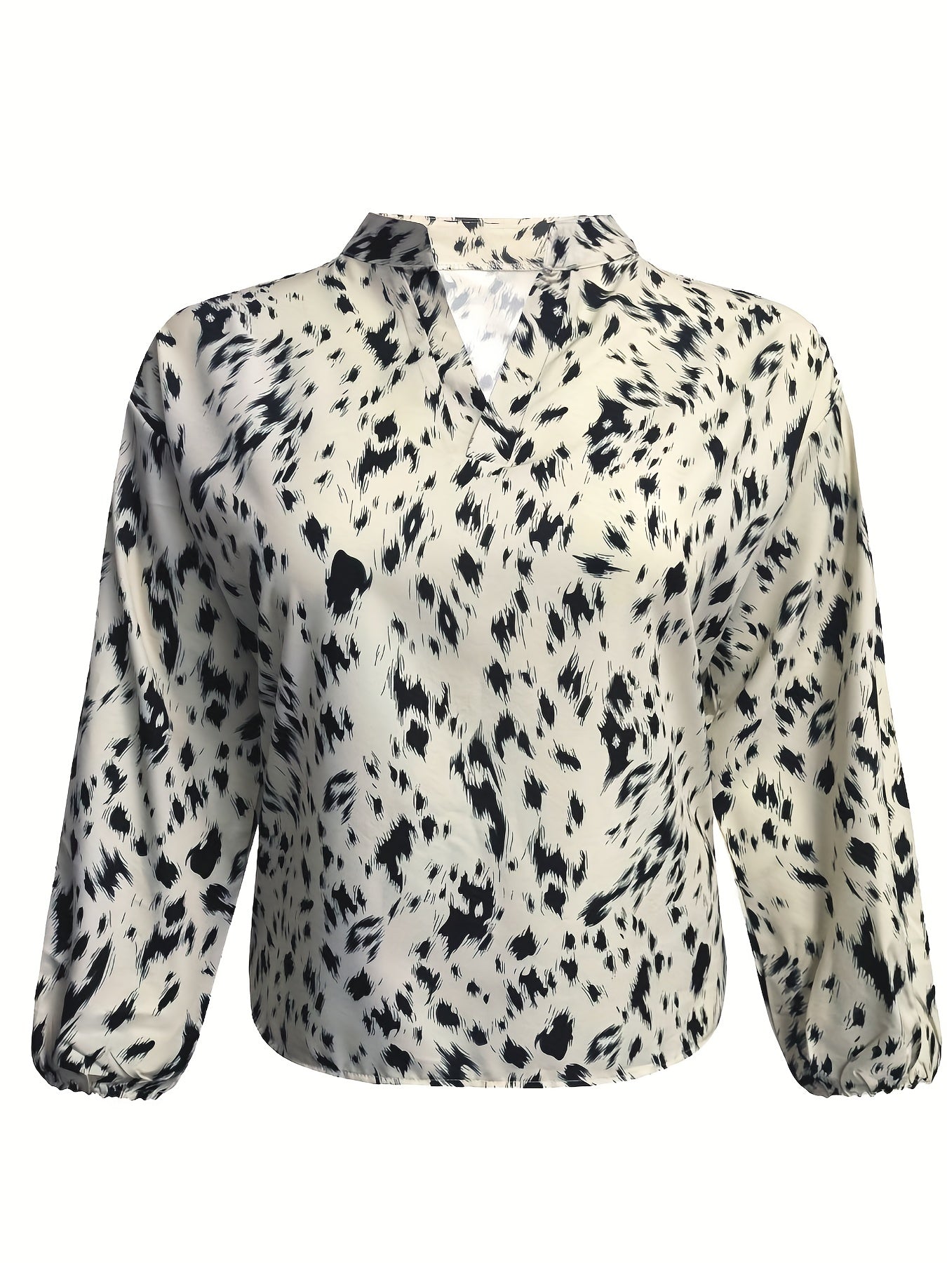 Leopard Print Lantern Sleeve Plus Size Blouse