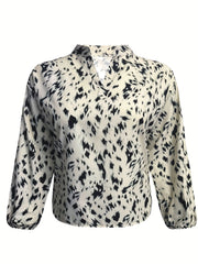 Leopard Print Lantern Sleeve Plus Size Blouse