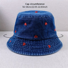 Heart Embroidery Bucket Hat Women Sunshade Fisherman Cap