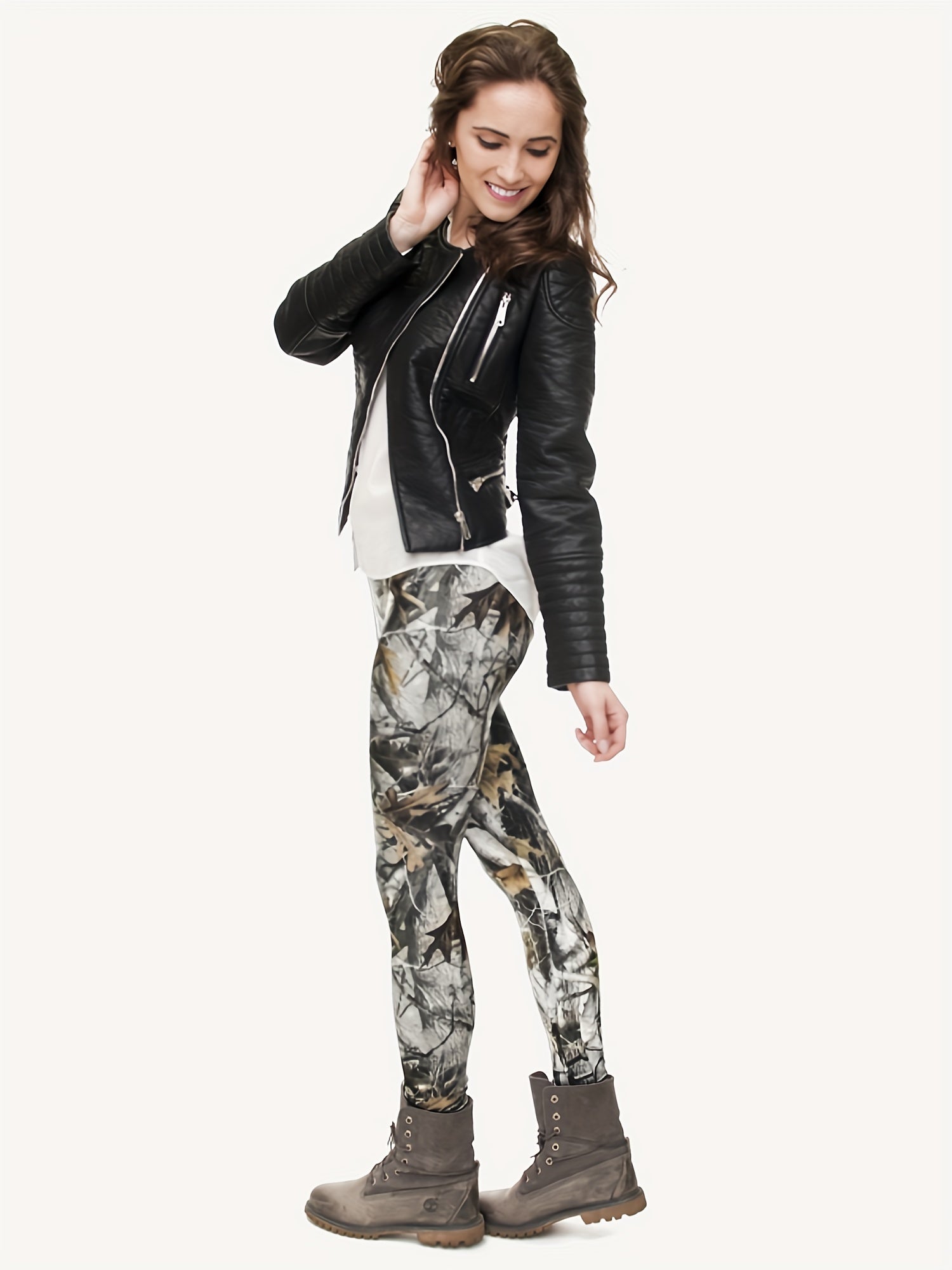 Tree Branch Print Slim Leggings Elastic Bottoms