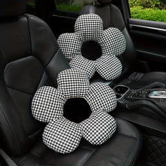 Stylish Houndstooth Flower Headrest Cushion & Waist Pad Car Accessory