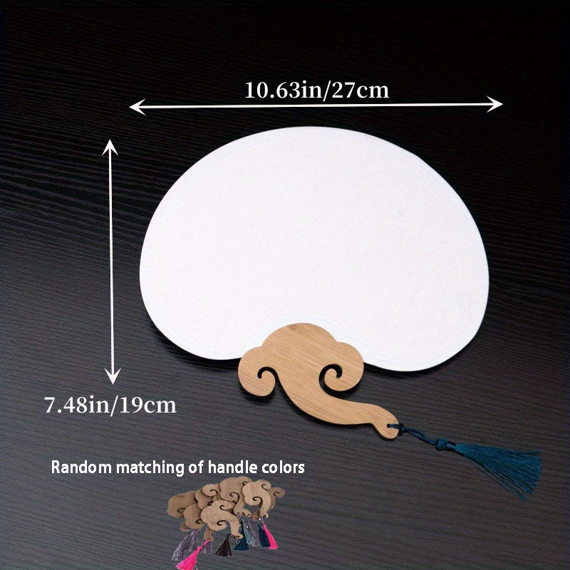 Bamboo Handle Double sided Rice Paper Fan Watercolor Painting Diy Material