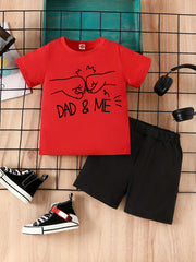 2pcs Boys Dad Fist Print Short Sleeve T shirt&Shorts Set Summer Clothing