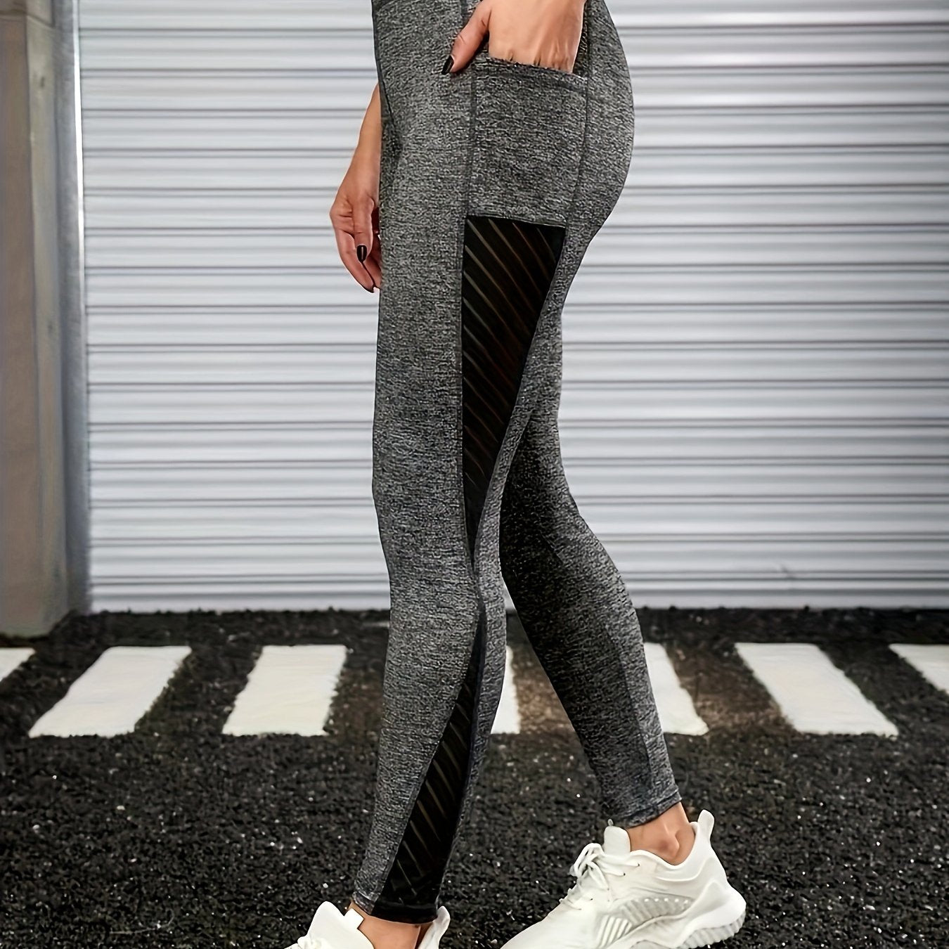 Mesh Splicing Yoga Pants With Pocket Slim Sports Leggings