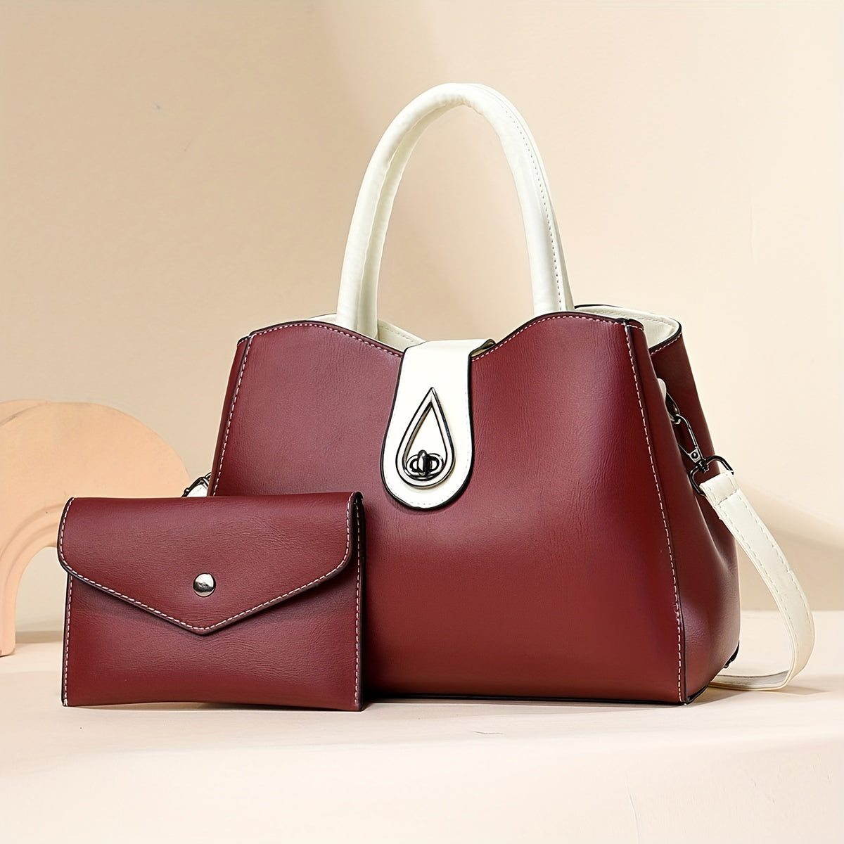 Classic Shoulder Bag Turn Lock Shoulder Bag With Clutch Pouch