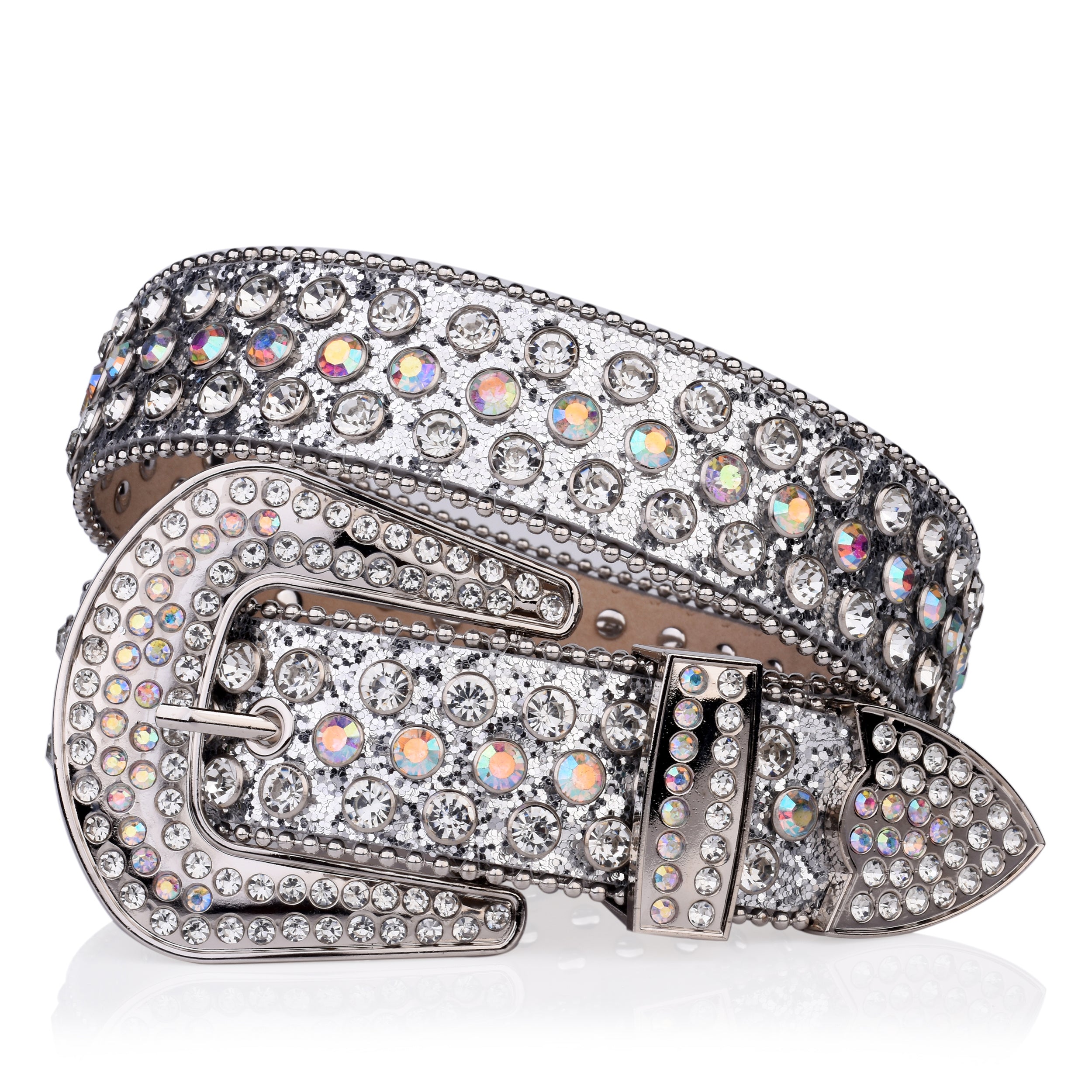 Glitter Y2K Belt Silvery PU Leather Rhinestone Buckle Women Punk Cowgirl Belt
