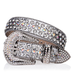 Glitter Y2K Belt Silvery PU Leather Rhinestone Buckle Women Punk Cowgirl Belt