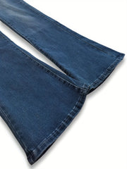Flare Leg Jeans Women's Washed Button Fly Medium Stretch Casual Jeans