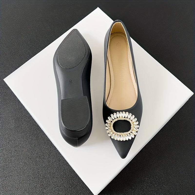 Women's Rhinestone Slip On Low Chunky Heel Shoes