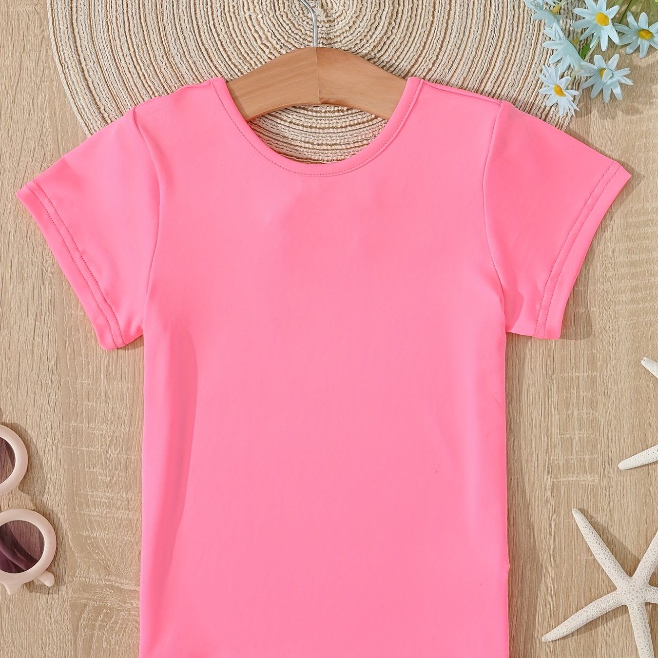 Girls Solid T shirt Casual Mid Stretch Bow Tie Crew Neck Tee Top