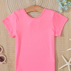 Girls Solid T shirt Casual Mid Stretch Bow Tie Crew Neck Tee Top