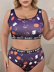 Halloween Sports Lingerie Set Women's Plus Ghost & Pumpkin Print