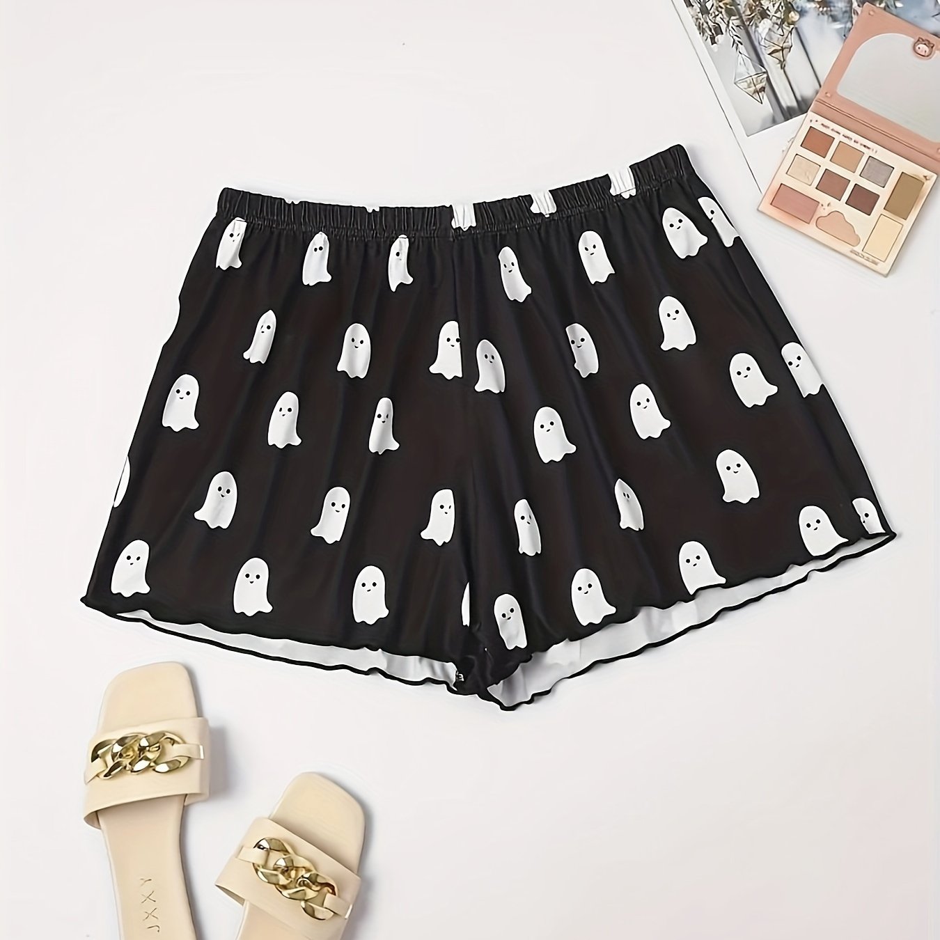 Cartoon Ghost Lounge Shorts Women's Casual Elastic Waistband Shorts