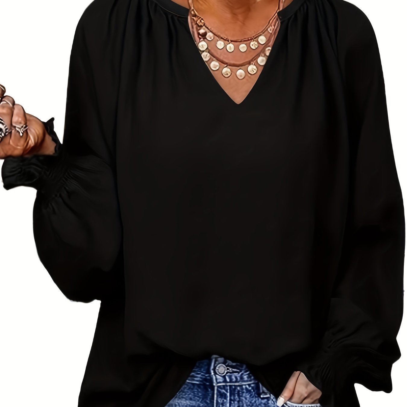 Solid Lantern Sleeve Tunic Top