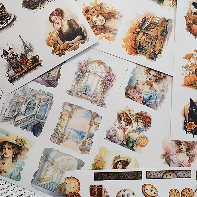 20pcs Retro Character Diary Decoration Flower Journal PET Sticker Book