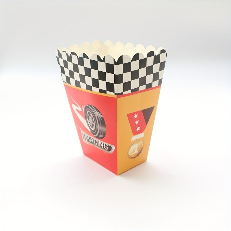 6pcs Racing Car Theme Popcorn Boxes & Flag Print Snack Box