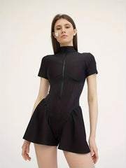 Short Sleeve Active Jumpsuits Stretchy Slim Fitted Bodycon Yoga Romper