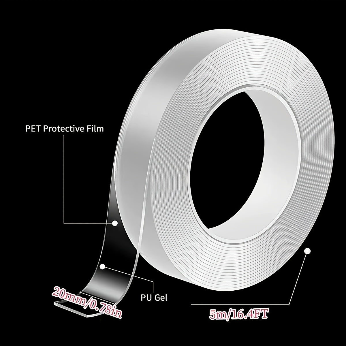 78X16FT Reusable Washable Nano Double-Sided Tape Strong Adhesive
