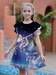 Girls Rainbow Unicorn 3D Print Dress Party Summer Kids Gift