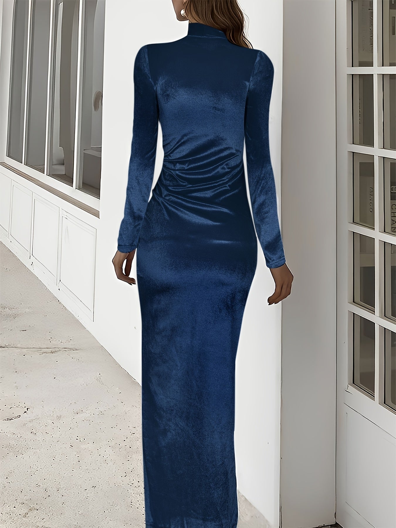 Velvet Dress Sexy Ruched Split Slim Dress