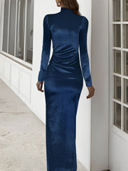 Velvet Dress Sexy Ruched Split Slim Dress