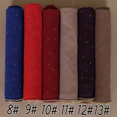 Rhinestone Chiffon Scarf Classic Hijab Solid Thin Shawl Women Headsca