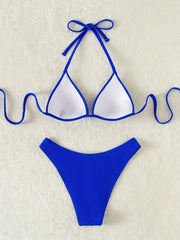 Push Up 2 Piece Set Bikini Triangle V Neck Tie Back Swimsuit