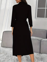 Long Sleeve V Neck Night Robe with Belt