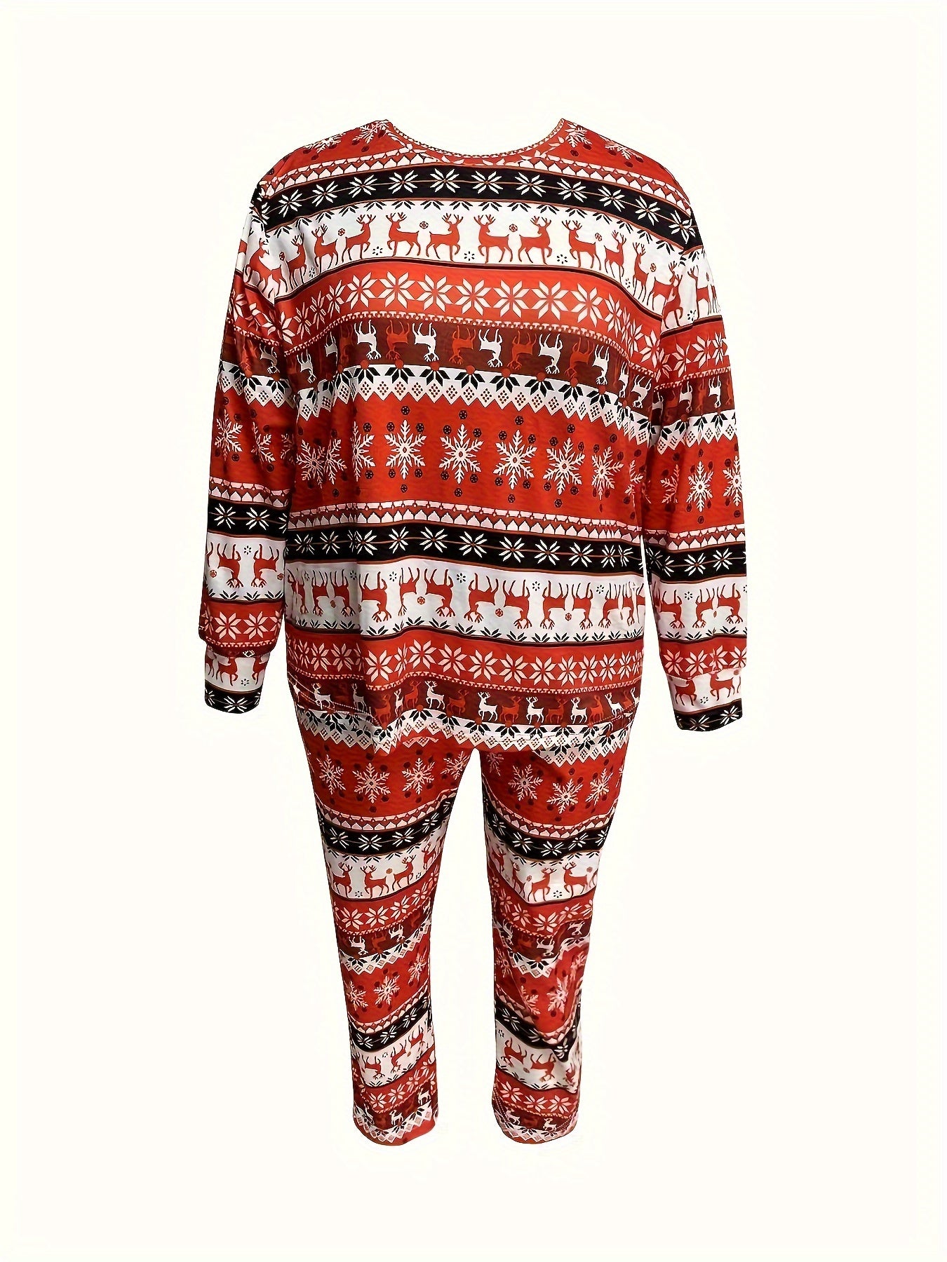 Christmas Casual Loungewear Set with Elk & Snowflake Print Tee & Pants
