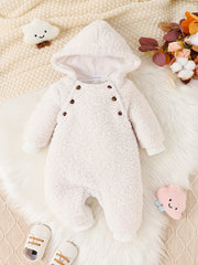 Baby Thermal Hooded Jumpsuit, Warm Furry Onesie for Girls Boys