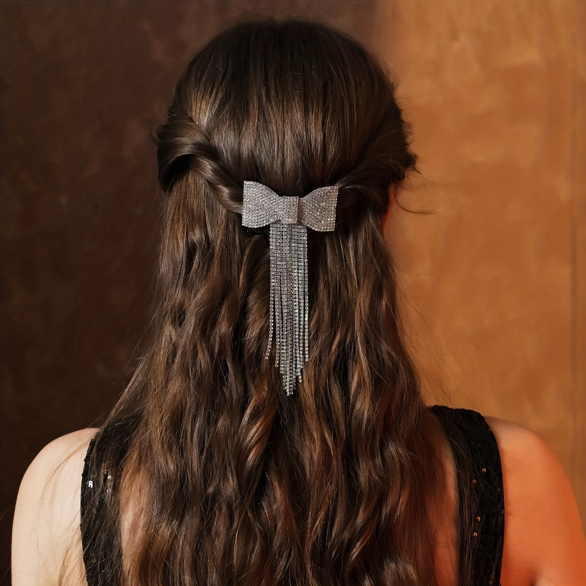 Long Tassel Hair Clip Women's Rhinestone Bow Hair Clip