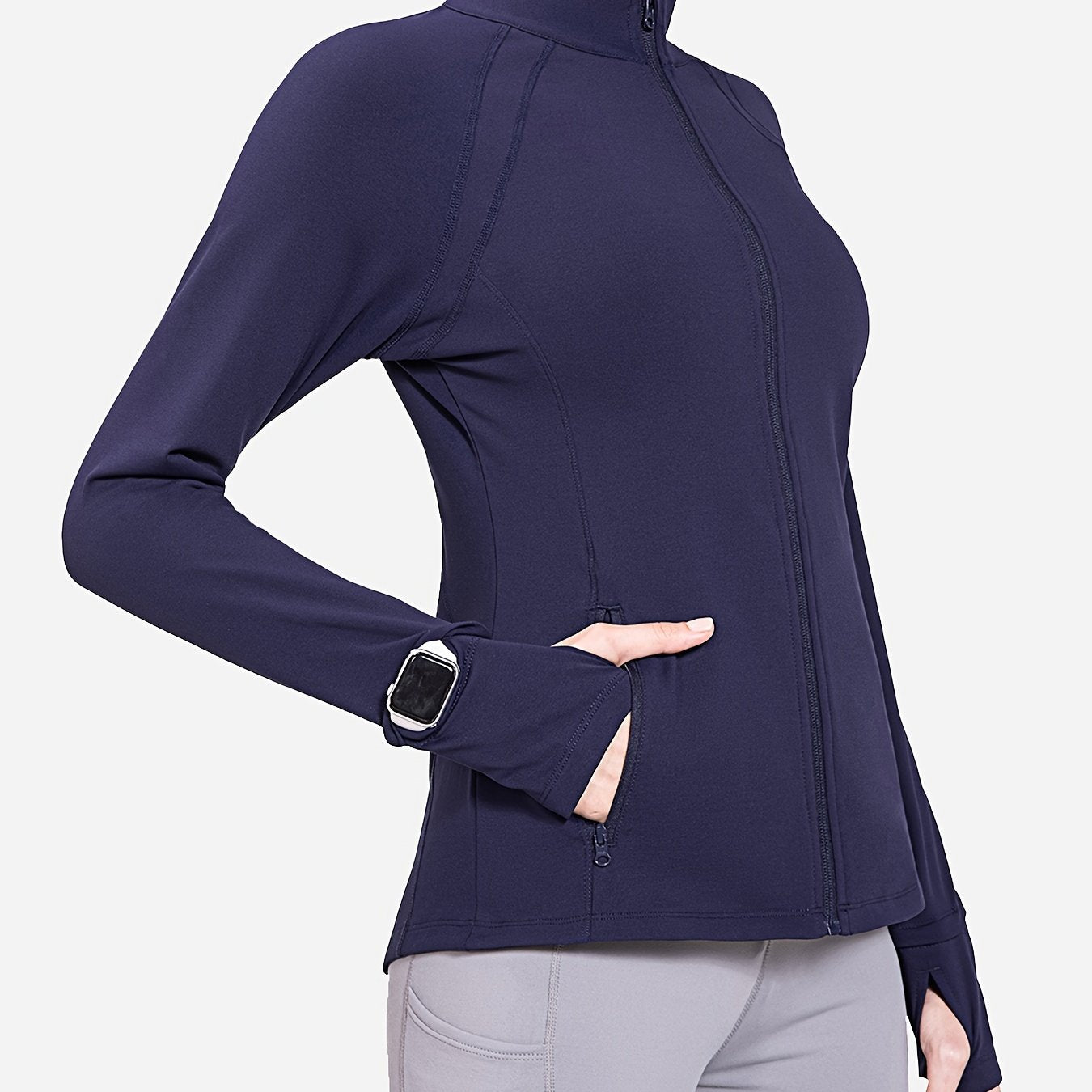 Women's Full Zip Front Cycling Jacket Long Sleeve Thumb Hole Sports Top