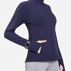 Women's Full Zip Front Cycling Jacket Long Sleeve Thumb Hole Sports Top