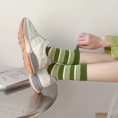 5 Pairs Striped Crew Socks for Women