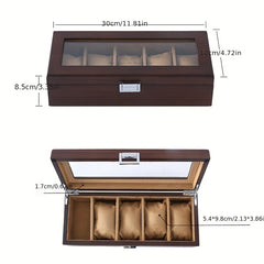 5 Grid Retro Wooden Watch Box Display Jewelry Bracelet Necklace Storage