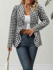 Geo Print Open Front Blazer Vintage Lapel Long Sleeve Blazer