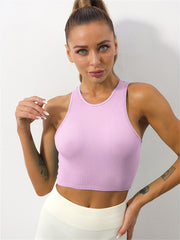 Sporty Crop Tank Top Racerback Sleeveless Workout Solid Vest