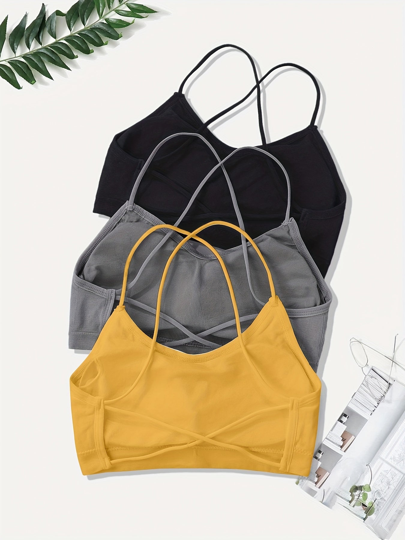 3 Pcs Girls Crisscross Back Sports Bras for 10-14 Years Old