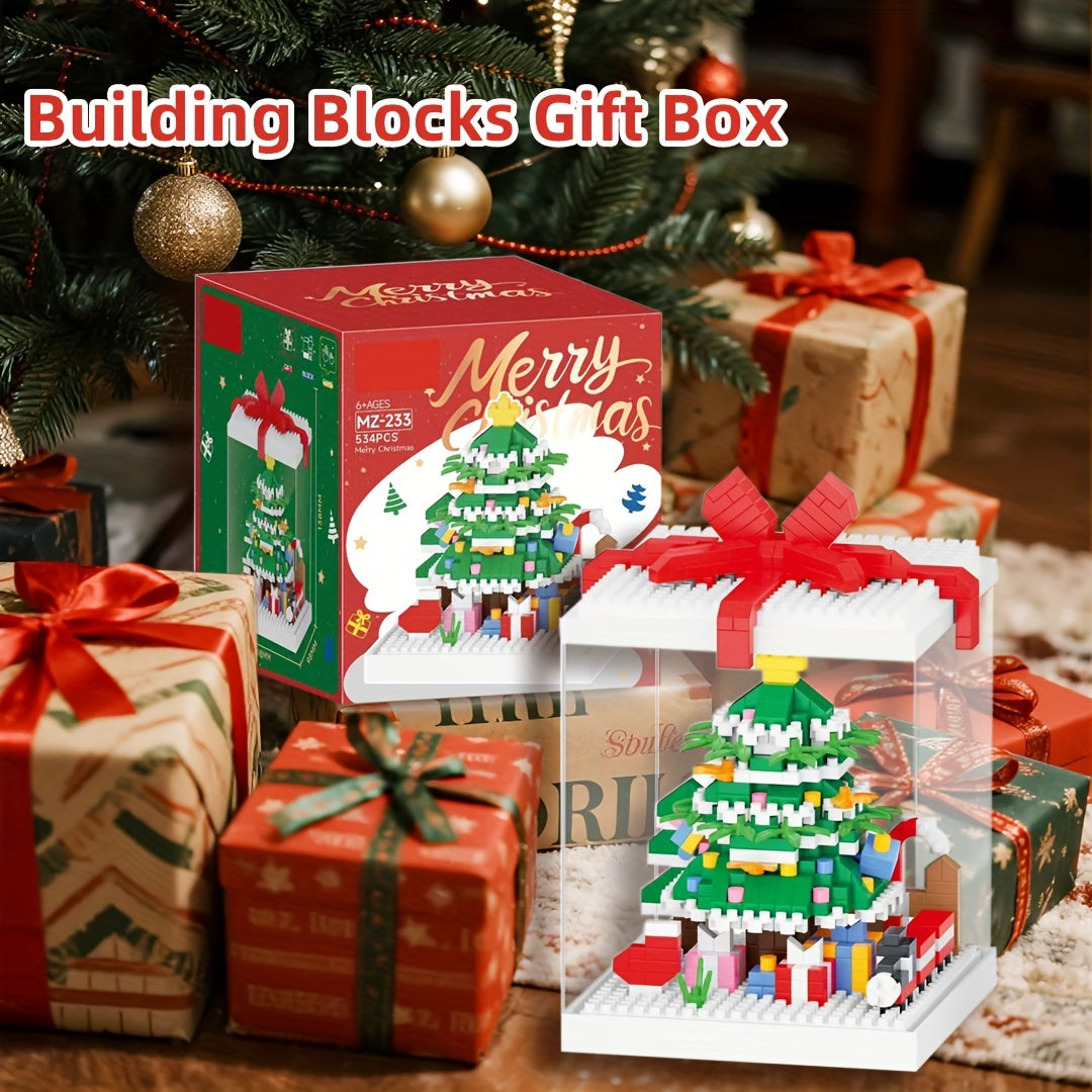 Christmas Building Blocks with Display Case Santa, Gingerbread House, Snowman