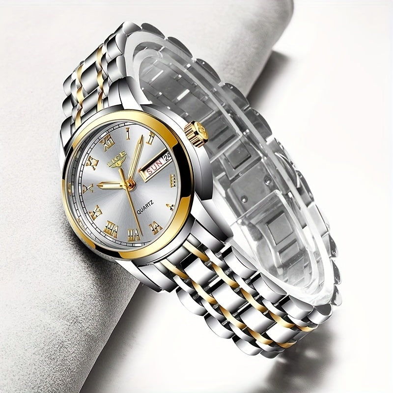 LIGE Golden Watch Ladies Steel Bracelet Waterproof Clock